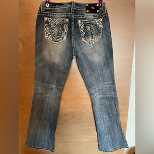 Miss Me Embellished Back-Pocket Boot Cut Jeans - Blue Denim